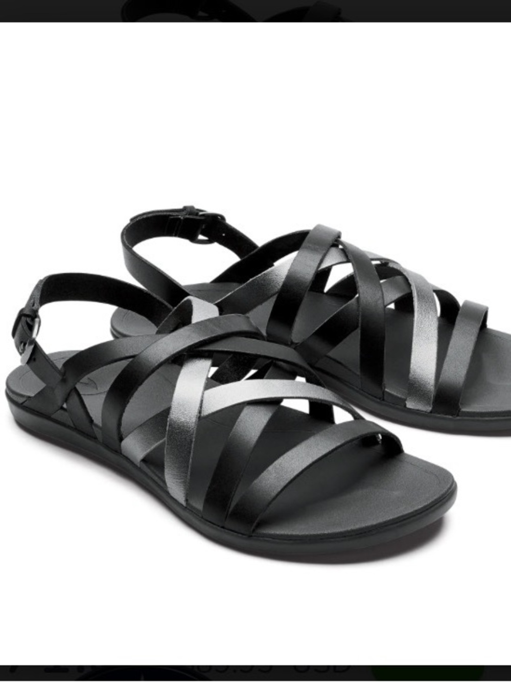 Olukai Awe Awe Black Leather Crisscross Slingback Sandals